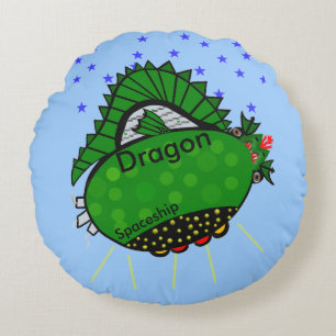 Cojín Redondo Dragon Green Spaceship Stars Kids
