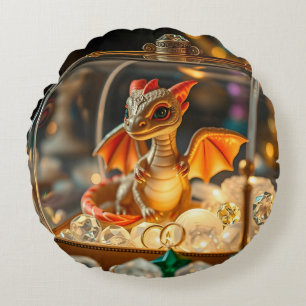Cojín Redondo Dragón lindo en una caja de joyas