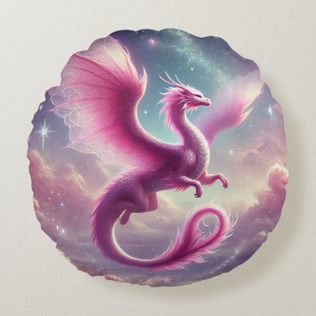 Cojín Redondo Dragón rosa (Anverso)