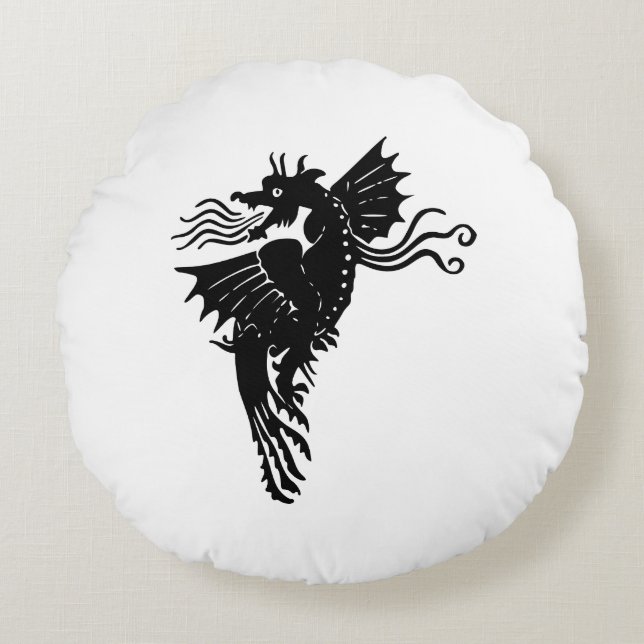 Cojín Redondo Dragon Silhouette Spirit Animal Totem Emblem Thu (Anverso)