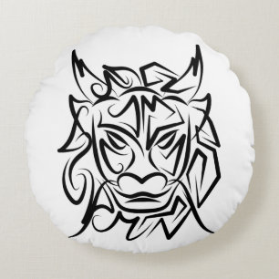 Cojín Redondo Dragón tribal blanco y negro