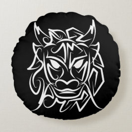Cojín Redondo Dragón tribal blanco y negro