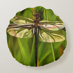 Cojín Redondo Dragonfly Artificial En Marrón Y Amarillo En Verde