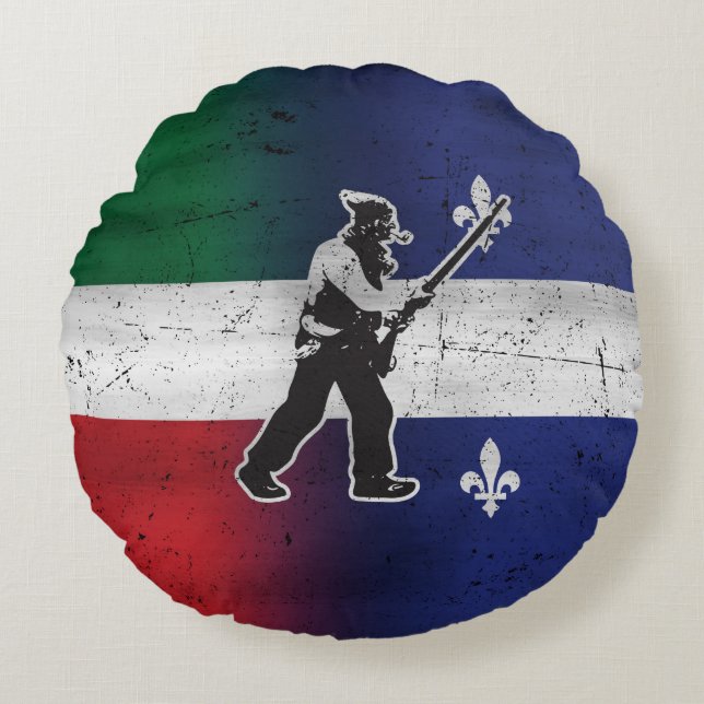 Cojín Redondo Drapeau Québec y Patriote Henri Julien érodé (Anverso)