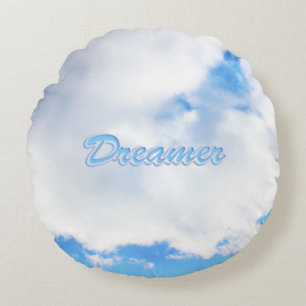 Cojín Redondo Dreamer puffy nubes blancas y cielo azul