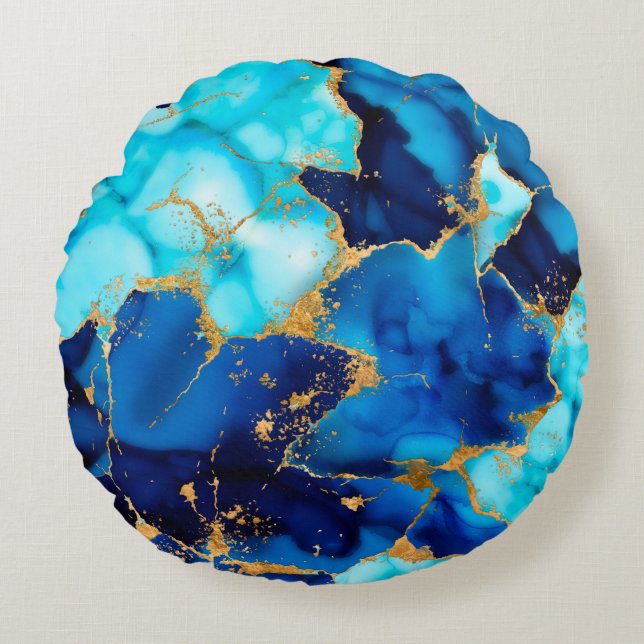 Cojín Redondo Dreamy Blue inks and Gold (Anverso)