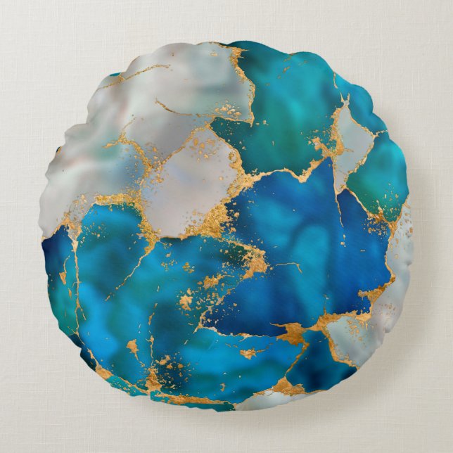 Cojín Redondo Dreamy Blue, Teal, pearl and Gold (Anverso)