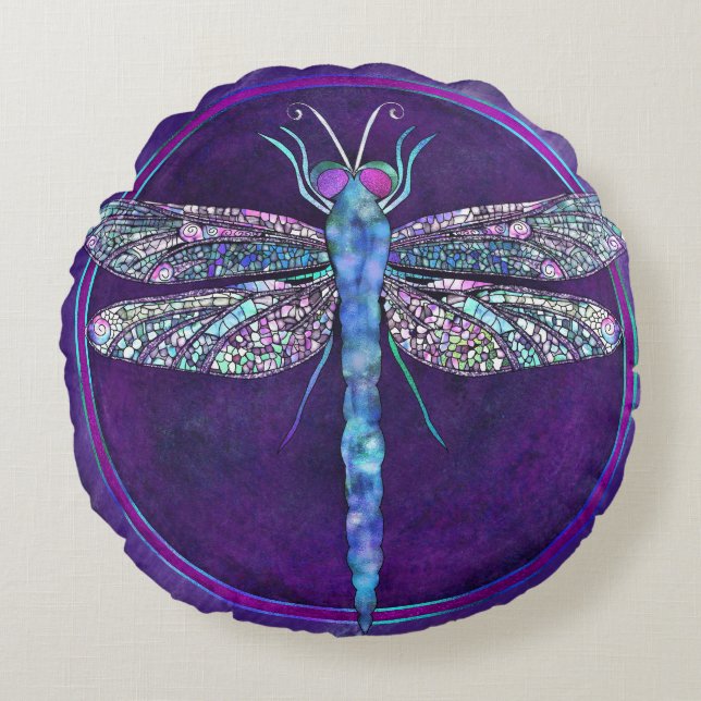 Cojín Redondo Dreamy Jewel-toned Dragonfly Round Pillow (Anverso)