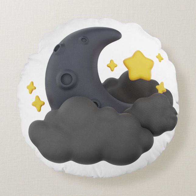 Cojín Redondo Dreamy Night Sky Pillow  Moon, Stars and Clouds  (Anverso)