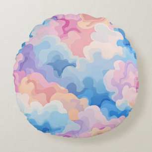 Cojín Redondo Dreamy Pastel Resumen Patrón de nube en acuarela