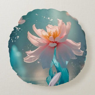 Cojín Redondo Dreamy Pink Lotus and Butterfly in Aqua Water