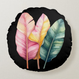Cojín Redondo Drei Bananen Blätter in Pastellfarben 