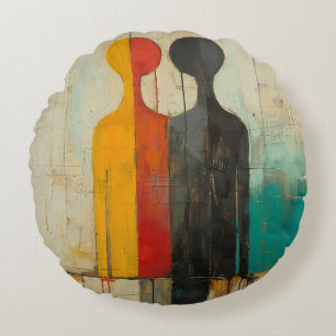 Cojín Redondo Dualidad – Figuras abstractas de luz y sombra