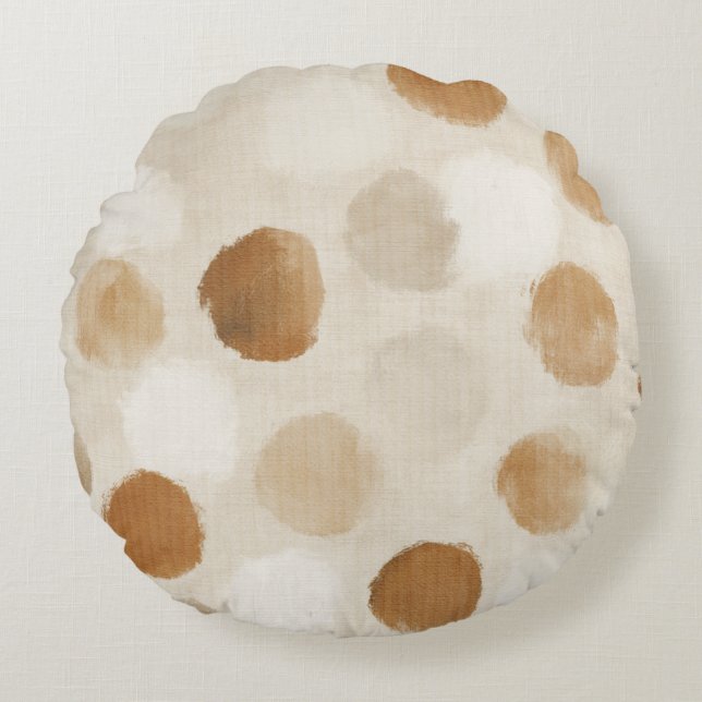 Cojín Redondo Ducha de Bebé Puntos Marrones Blanco Crema (Anverso)