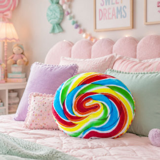 Cojín Redondo Dulce Caramelo Colorido Lollipop Arcoíris Adorable