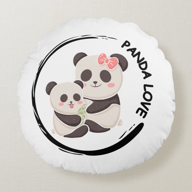 Cojín Redondo Dulce Familia Panda (Anverso)