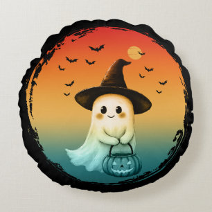 Cojín Redondo dulce fantasma calabaza de Halloween otoño tempora