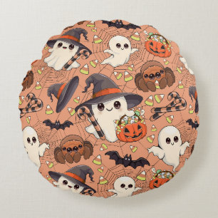 Cojín Redondo Dulce Fantasma de Halloween al Estilo Kawaii