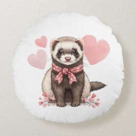 Cojín Redondo Dulce Hurón Kawaii Corazones Rosados