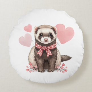 Cojín Redondo Dulce Hurón Kawaii Corazones Rosados