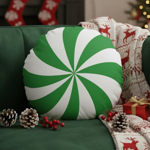 Cojín Redondo Dulce Remolino de Menta Verde Fiesta de Navidad