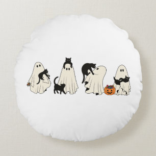 Cojín Redondo Dulces de Halloween Calabaza Fantasma Gato Arte