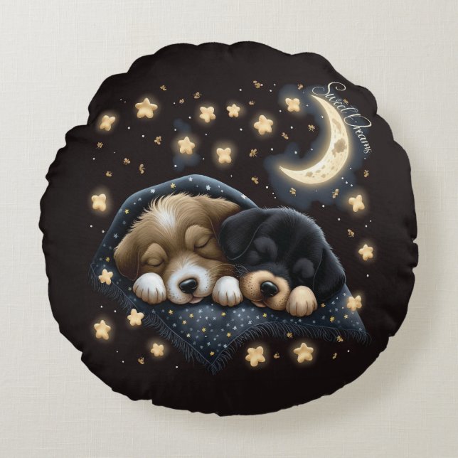 Cojín Redondo Dulces Sueños Diseño Adorable Cachorro (Anverso)