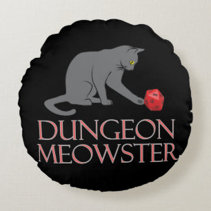 Cojín Redondo Dungeon Meowster Funny RPG Cat con dados