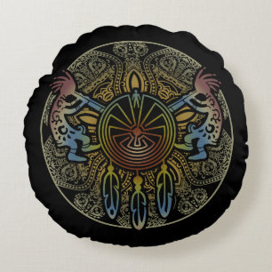 Cojín Redondo Dúo Kokopelli - Hombre En El Maze - Dreamcatcher 1