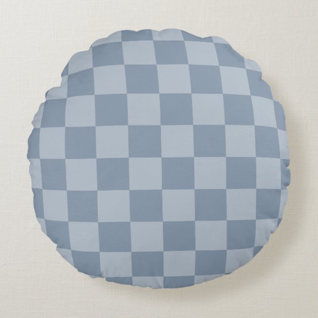 Cojín Redondo Dusty Blue Checkerboard (Anverso)