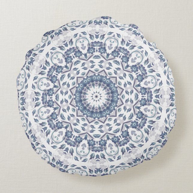 Cojín Redondo Dusty Blue Floral Mandala (Reverso)