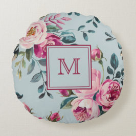 Cojín Redondo Dusty Rose Floral Monograma Personalizada Grandmil
