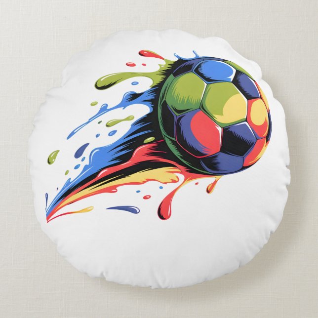 Cojín Redondo Dynamic Soccer Ball Paint Splatter Colorful Sports (Anverso)