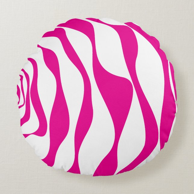 Cojín Redondo Ebb y Flow 4 en magenta y blanco (Anverso)