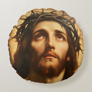 Cojín Redondo Ecce Homo   Jesucristo con Corona de Espinas