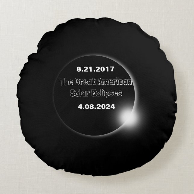 Cojín Redondo Eclipse solar con doble fecha 2024 & 2017 (Anverso)