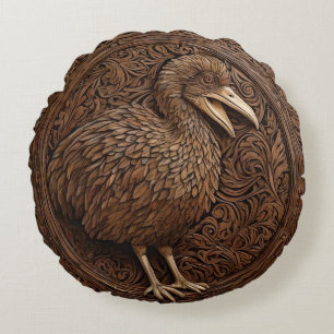 Cojín Redondo "Ecos de extinción: Arte Dodo Wood"