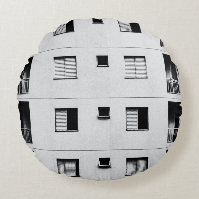 Cojín Redondo Edificio de hormigón blanco (Anverso)