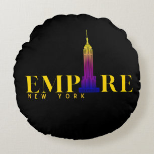 Cojín Redondo Edificio Empire State-Nueva York-Dorado Vibrante