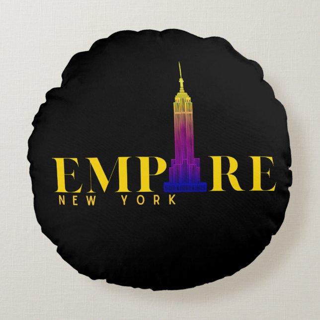 Cojín Redondo Edificio Empire State-Nueva York-Dorado Vibrante (Anverso)