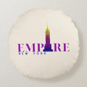 Cojín Redondo Edificio Empire State-Nueva York-Púrpura Vibrante-