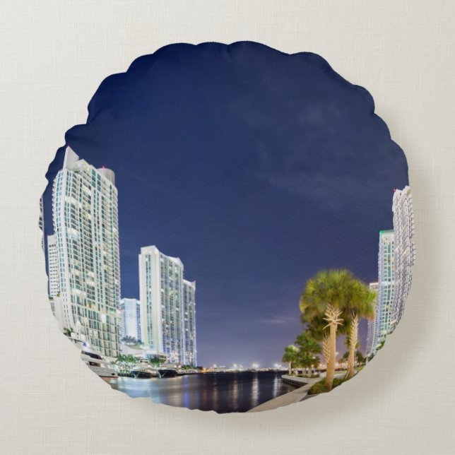 Cojín Redondo Edificios a lo largo del río Riverwalk de Miami (Anverso)