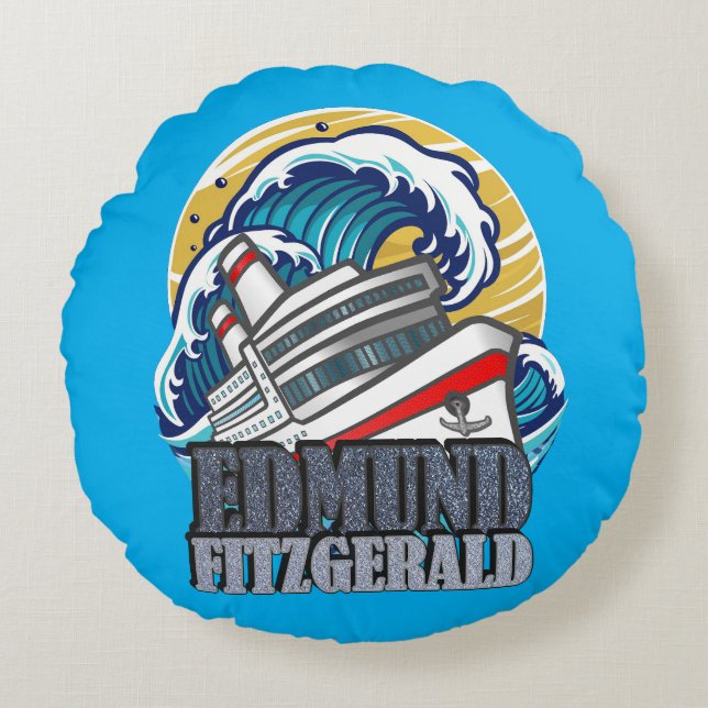 Cojín Redondo Edmund Fitzgerald | Tributo al Barco Legendario (Anverso)