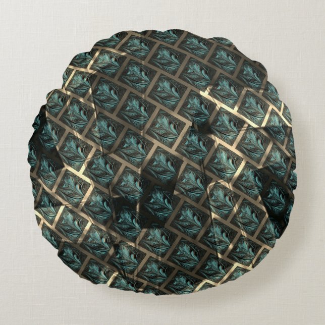 Cojín Redondo Efecto de ladrillo gris azul, bajo punto oscuro en (Anverso)