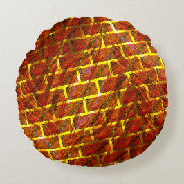 Cojín Redondo Efecto de manchas rojas, pasto, rebanado dorado o 
