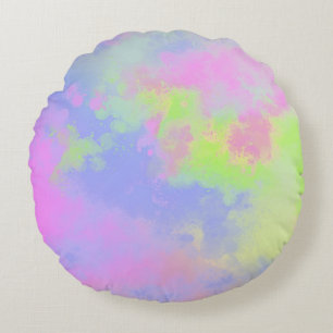 Cojín Redondo Efecto salpicador de pintura arco iris Azul verde