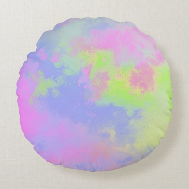 Cojín Redondo Efecto salpicador de pintura arco iris Azul verde  (Anverso)