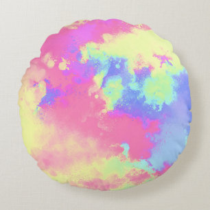Cojín Redondo Efecto salpicador de pintura arcoiris Azul rosado 
