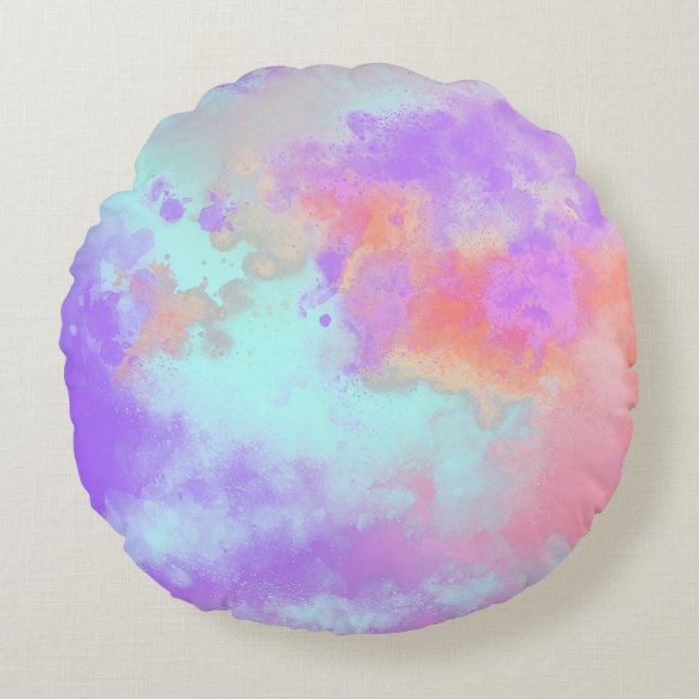 Cojín Redondo Efecto salpicador de pintura arcoiris Lilac Naranj (Anverso)