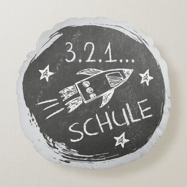 Cojín Redondo Einschulung - Schulanfang - Rakete auf Tafel | (Anverso)